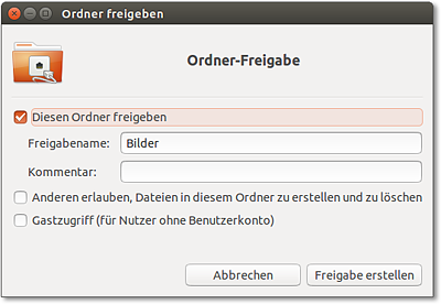 Verzeichnisfreigabe unter Ubuntu