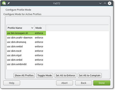 YaST-Modul zur AppArmor-Konfiguration