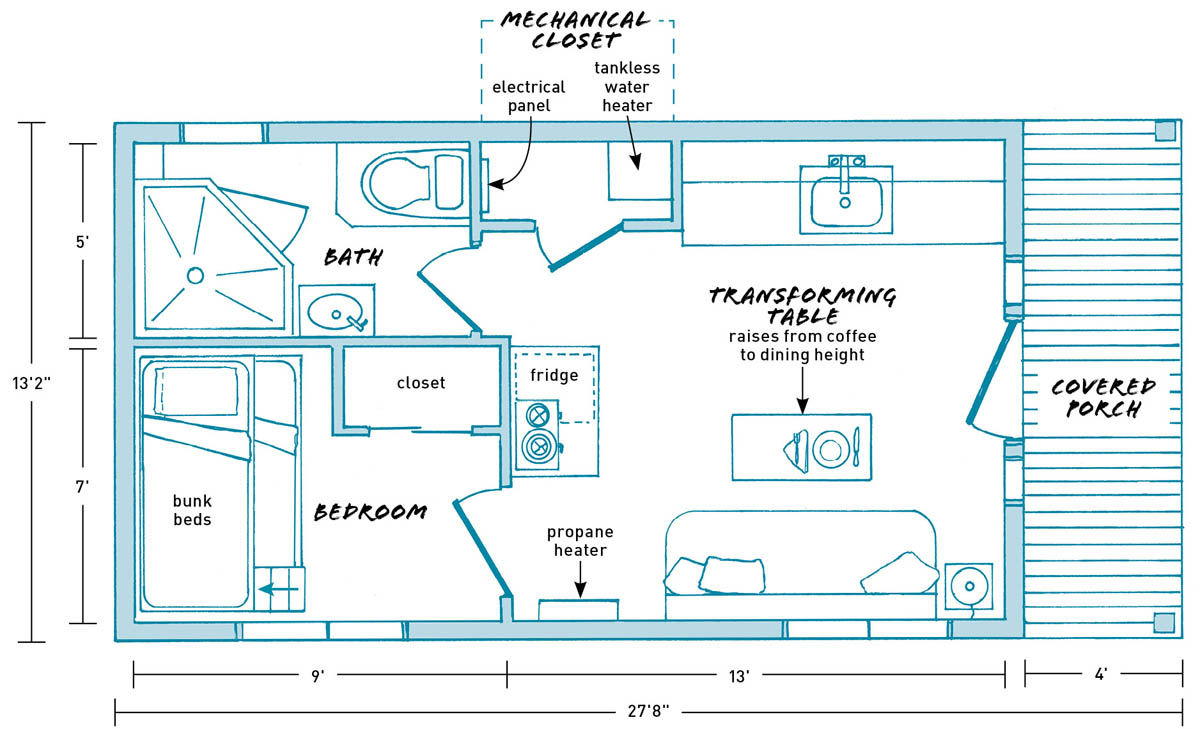 The floor plans of the Apple Blossom Cottage.