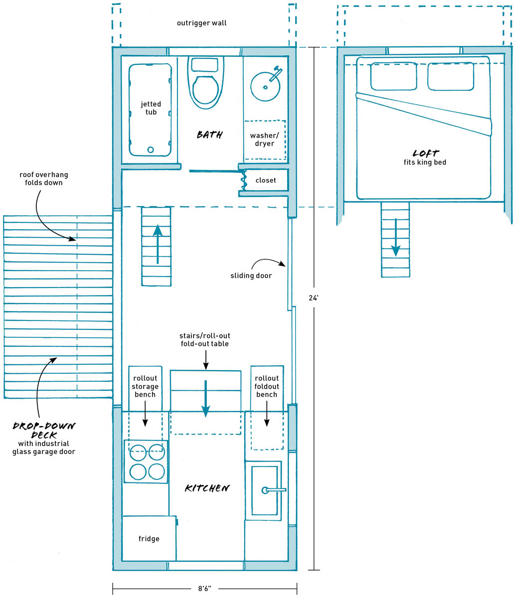 The floor plans of the Alpha Tiny House.