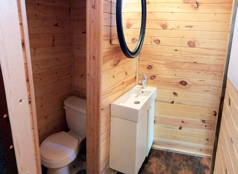 The bathroom in the Bunkaboose tiny house.