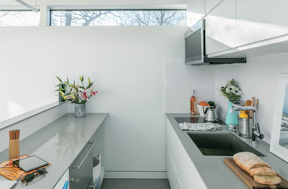 The kitchen area in the Kasita tiny house.