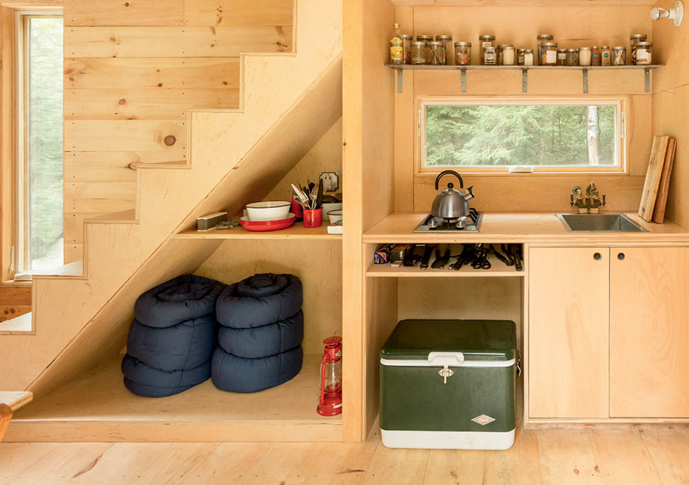 The interior kitchen space of the Ovida tiny house.