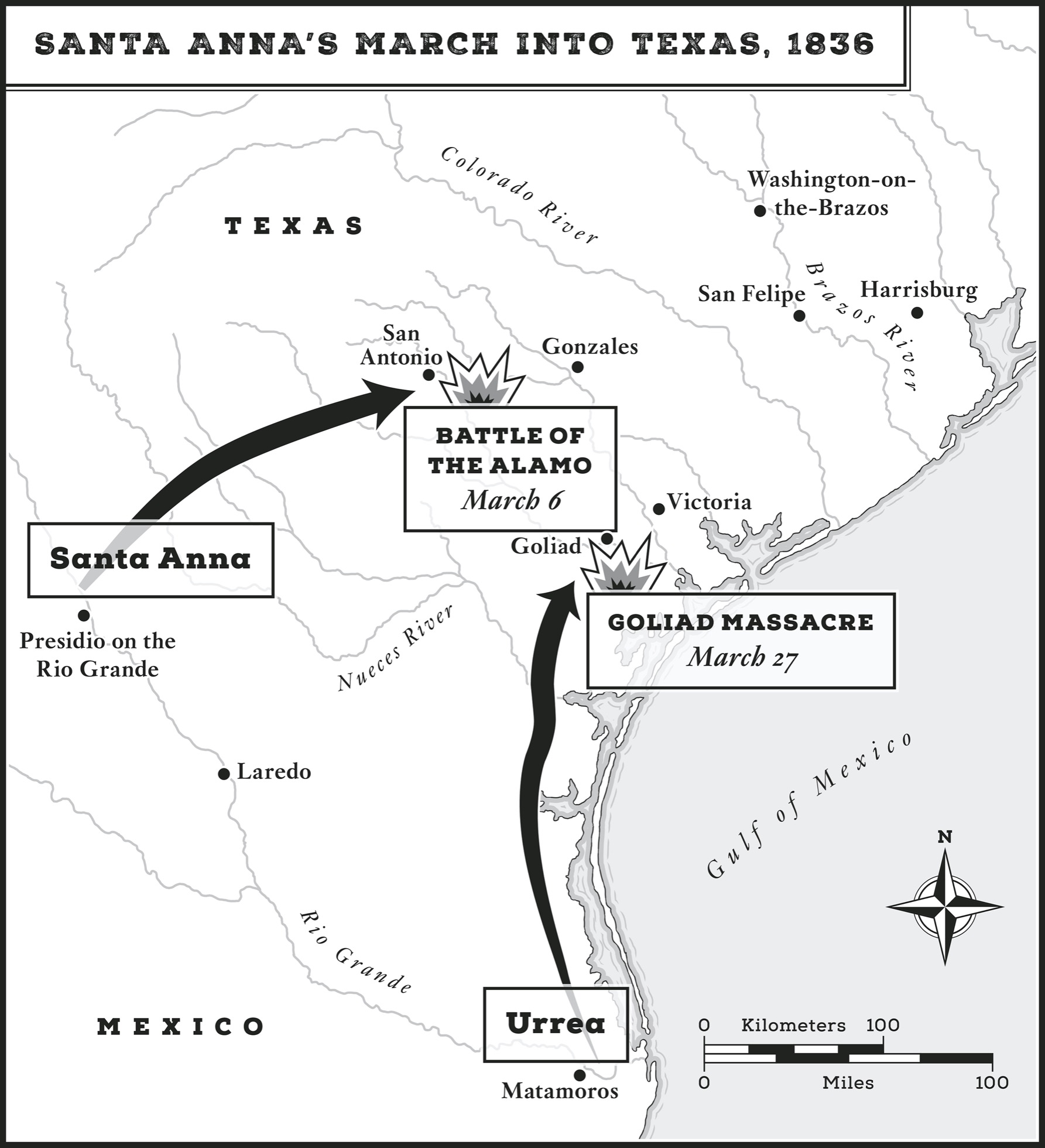 Map of Santa Anna's March into Texas, 1836