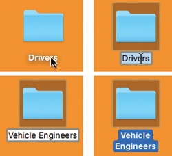 Click an icon’s name (top left) to produce the renaming rectangle (top right), in which you can edit the file’s name. OS X is kind enough to highlight only the existing name, and not the suffix (like .jpg or .doc).Now begin typing to replace the existing name (bottom left). When you’re finished typing, press Return or Tab to seal the deal, or just click somewhere else.