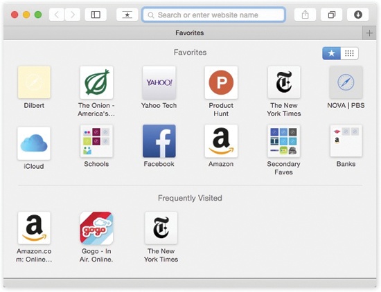 This is your new starting point. It’s a page of icons for your favorite bookmarks, followed by icons for the websites you visit often. (Not all your bookmarks—just the ones you’ve installed on your Bookmarks/Favorites bar.)