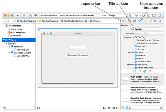 Showing the attributes inspector