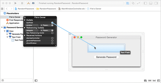 Dragging from connections panel to text field