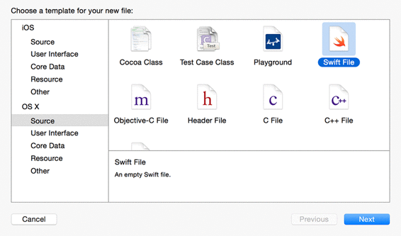 Creating a new Swift file
