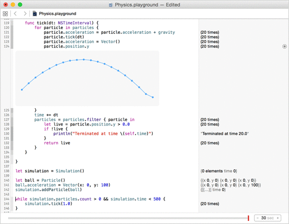 Graph data history of particle.position.y