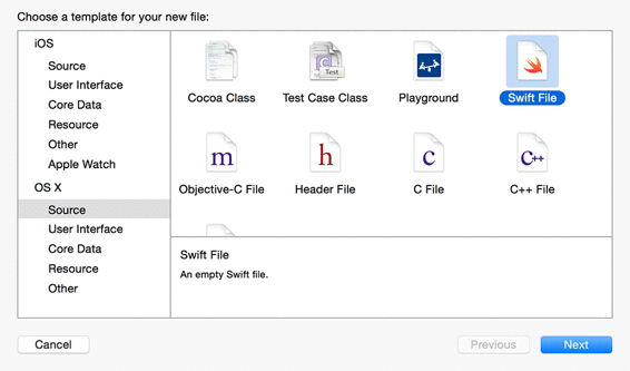 Creating a Swift file