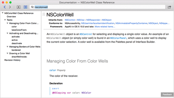 Reference page for the NSColorWell class