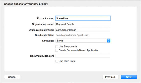 Configuring the project settings for SpeakLine