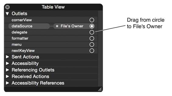 Connecting the table view’s delegate