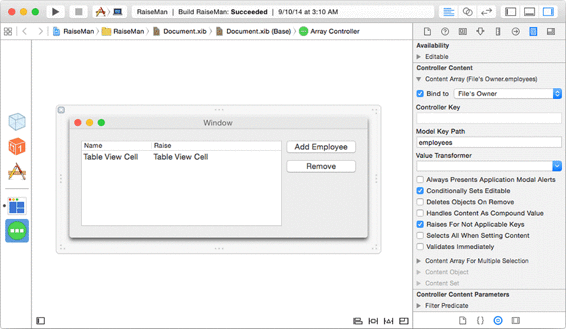 Binding the array controller’s content array