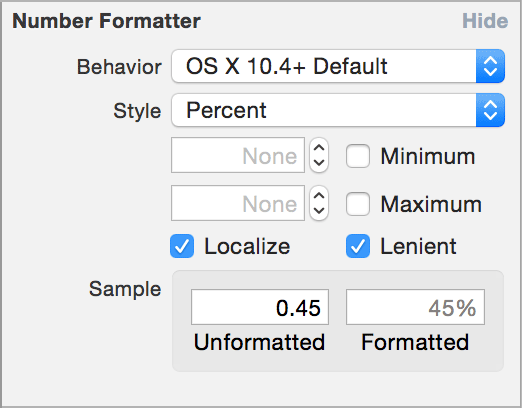 Number formatter attributes