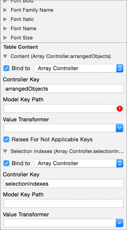 Binding the table view to the array controller