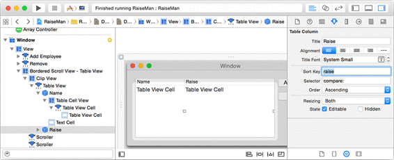 The Raise column configured to sort using the raise key