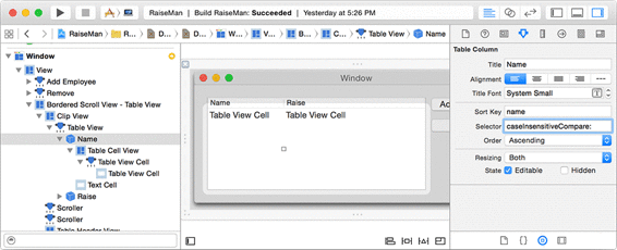 The Name column configured to sort using the name key