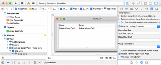 Binding the table view’s sort descriptors to the array controller