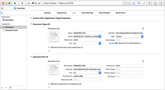 Configuring the document type and exported UTI