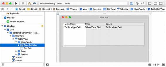 Selecting the Make/Model column’s table cell view