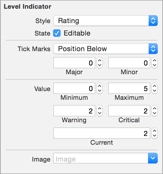 Attributes of the NSLevelIndicator