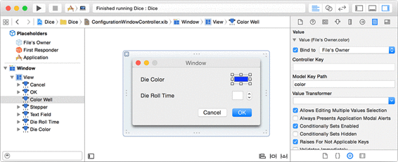 Binding the color well’s Value to File's Owner’s color