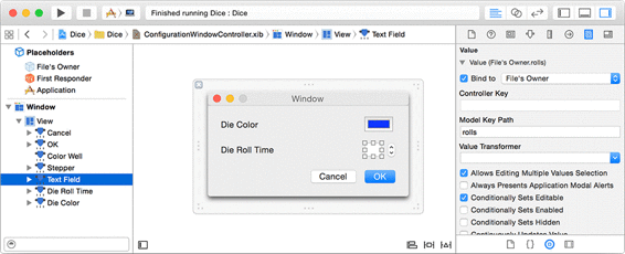 Binding the text field’s Value to File's Owner’s rolls