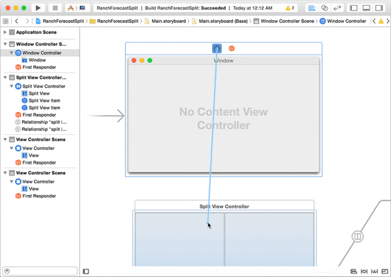 Setting the window content to the split view controller