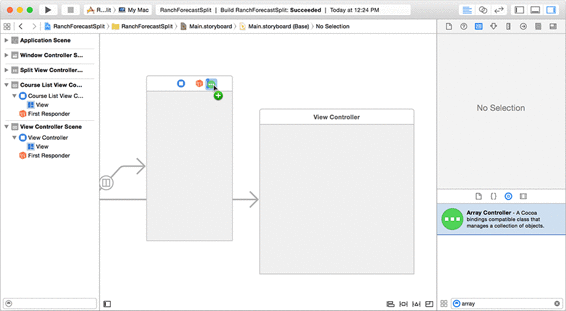 Dragging the array controller onto the course list view controller scene