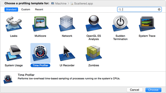 Choosing the Time Profiler in Instruments