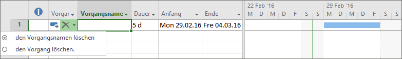 Smart Tag zum Löschen von Zellen oder Vorgängen