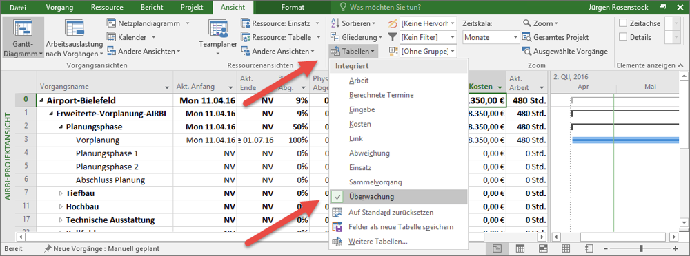 Auswahl der Tabelle »Überwachung«