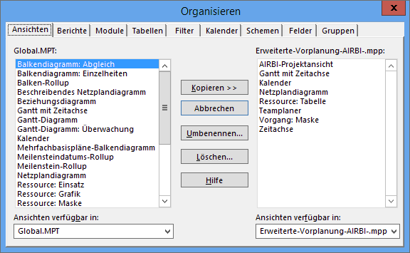 Dialog zur Verwaltung von Inhalten der Globaldatei