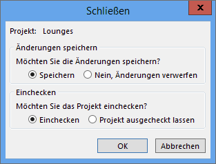 Einchecken in Project Professional