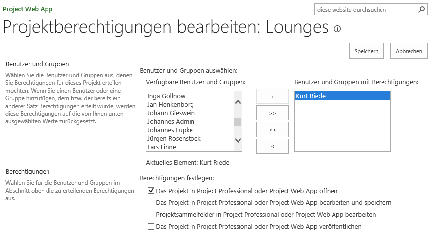 Erstellung von Projektberechtigungen