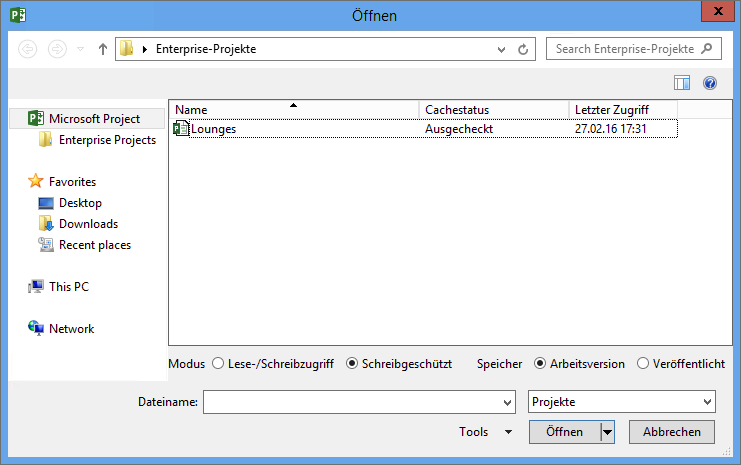 Projekt offline öffnen