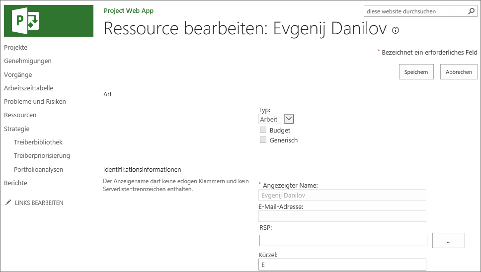 Die Seite »Ressource bearbeiten«