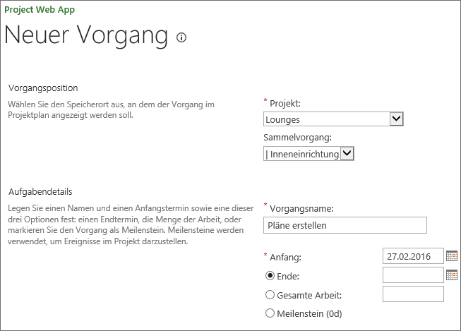 Formular zur Vorgangserstellung