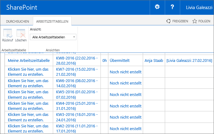 Arbeitszeittabellen verwalten