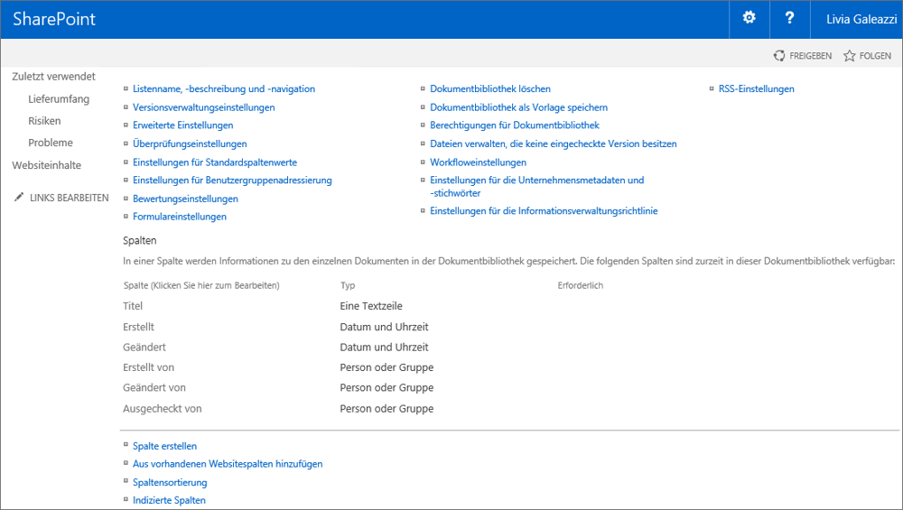 Einstellungen der Dokumentbibliothek