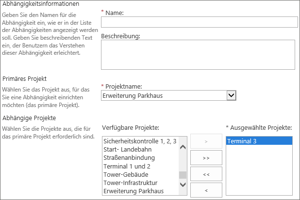 Abhängigkeit erstellen