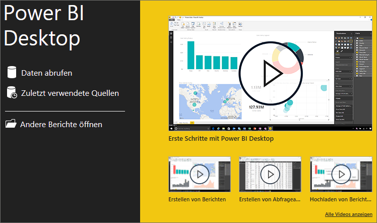 Startseite von Power BI Desktop