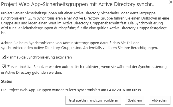 Active-Directory-Synchronisierungsoptionen