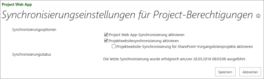 Standardeinstellung der Synchronisierungseinstellungen für Project-Berechtigungen