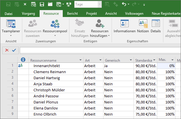 Ausgecheckte Enterprise-Ressourcen in Microsoft Project Professional