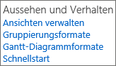 Menüpunkte des Abschnitts »Aussehen und Verhalten«