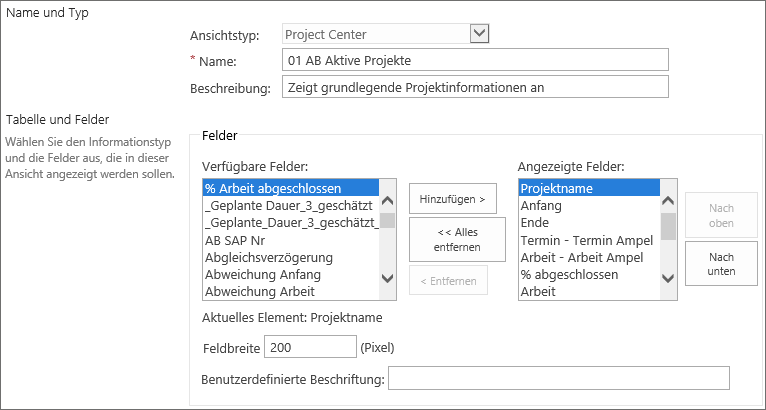 Erstellen einer neuen Project-Center-Ansicht