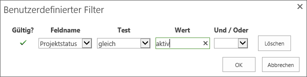 Definition eines Filters für Ansichten